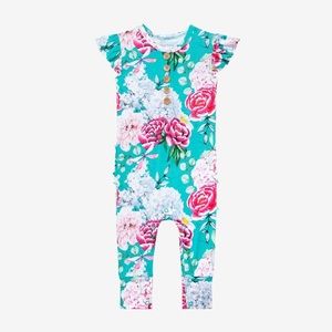 NWT Posh Peanut Eloise Ruffled Cap Sleeve Henley Romper